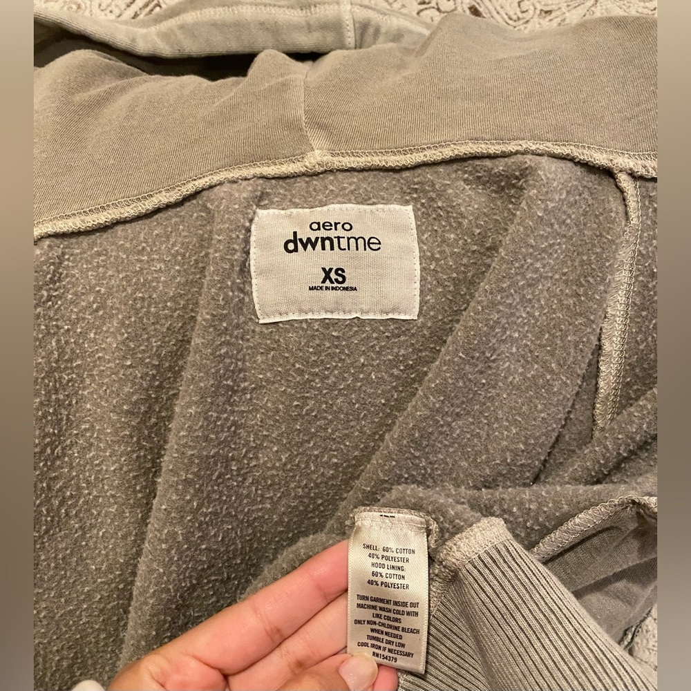 Aeropostale Oversized Cropped Full-Zip Hoodie Jacket (Washed Olive Green) - XS - Picture 8 of 11